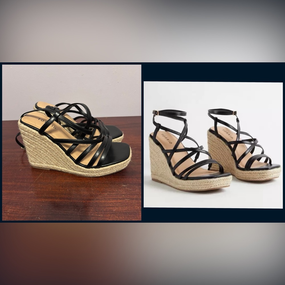 TORRID | Laceup Strappy Platform Wedge, Black (WW)